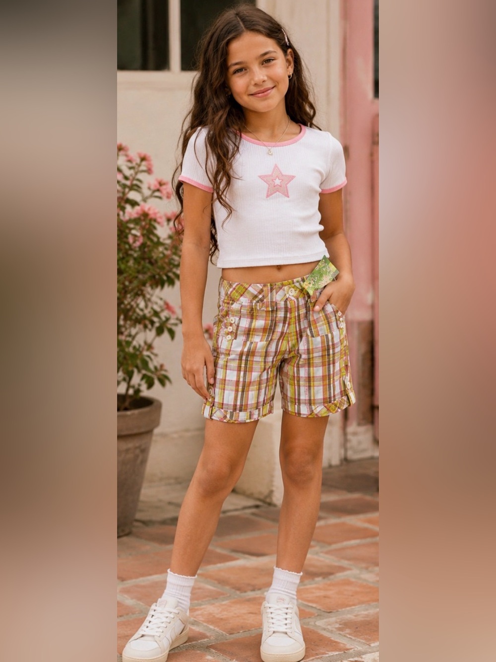 123 NWT Vanilla Star Plaid Bermuda Shorts Size 5 Y2K Button Summer Juniors